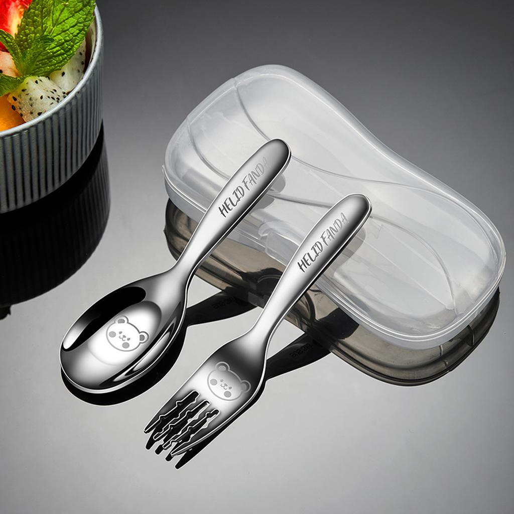 316 Stainless Steel Cutlery Set With Plastic Storage Box Portable Cute Mini Spoon Fork For Children Kitchen Tableware