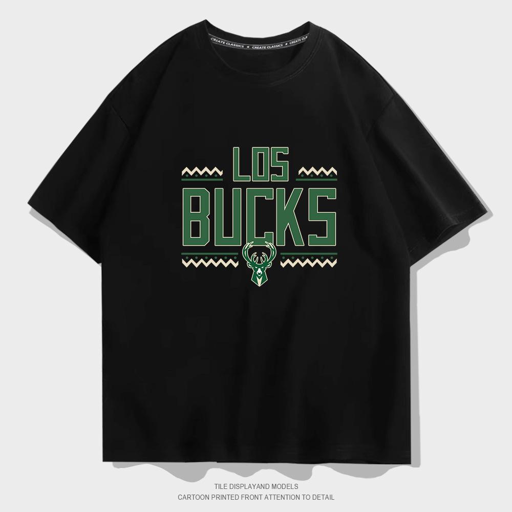 Milwaukee Bucks Basketball Short Sleeve T-Shirt Youth Trend Brand Cotton Loose Shoulder Half Sleeve Top XXS