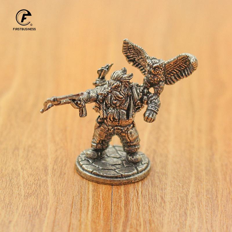 Vintage White Brass Miniature Dwarf Warrior Statue Desktop Board Game Warrior Model Toy Boys Desk Decorative Ornament Craft Gift