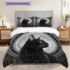 Black Cat Pattern Bedding Quilt Set Quilt Cover Pillowcase Home Decoration Birthday Gift (1 * Duvet Cover + 2 * Pillowcase, Without Core)