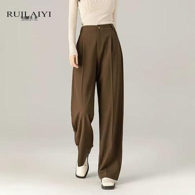 RUILAIYI Women's Lyocell Wool Blend Straight-Leg Trousers