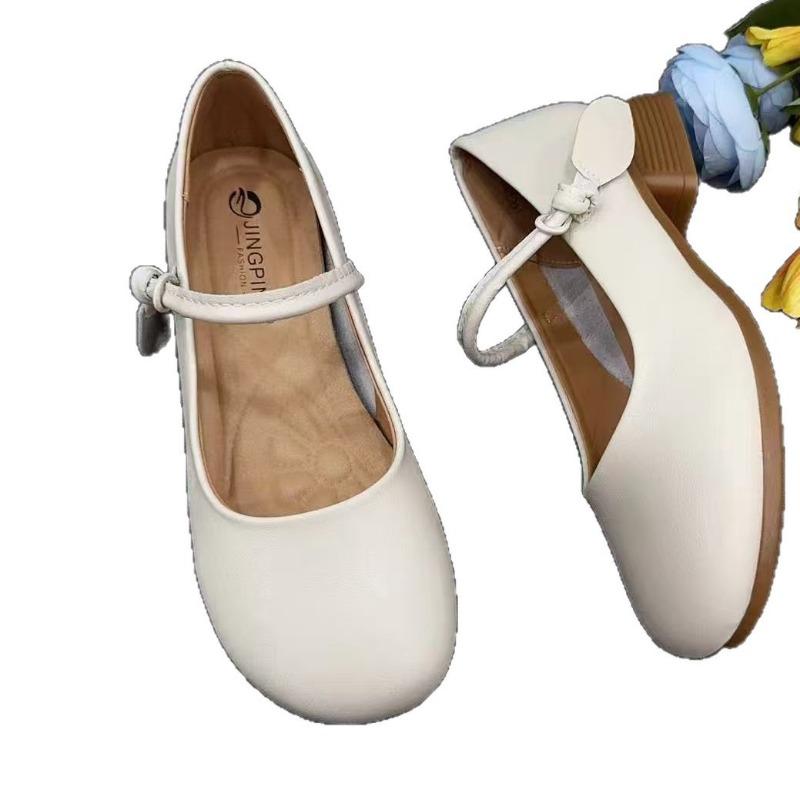 Spring and Autumn Soft Leather Soft-soled Single Shoes Women's Leather Shoes New Shoes Comfortable Jane Shoes Shallow Mouth Mary Jane Shoes