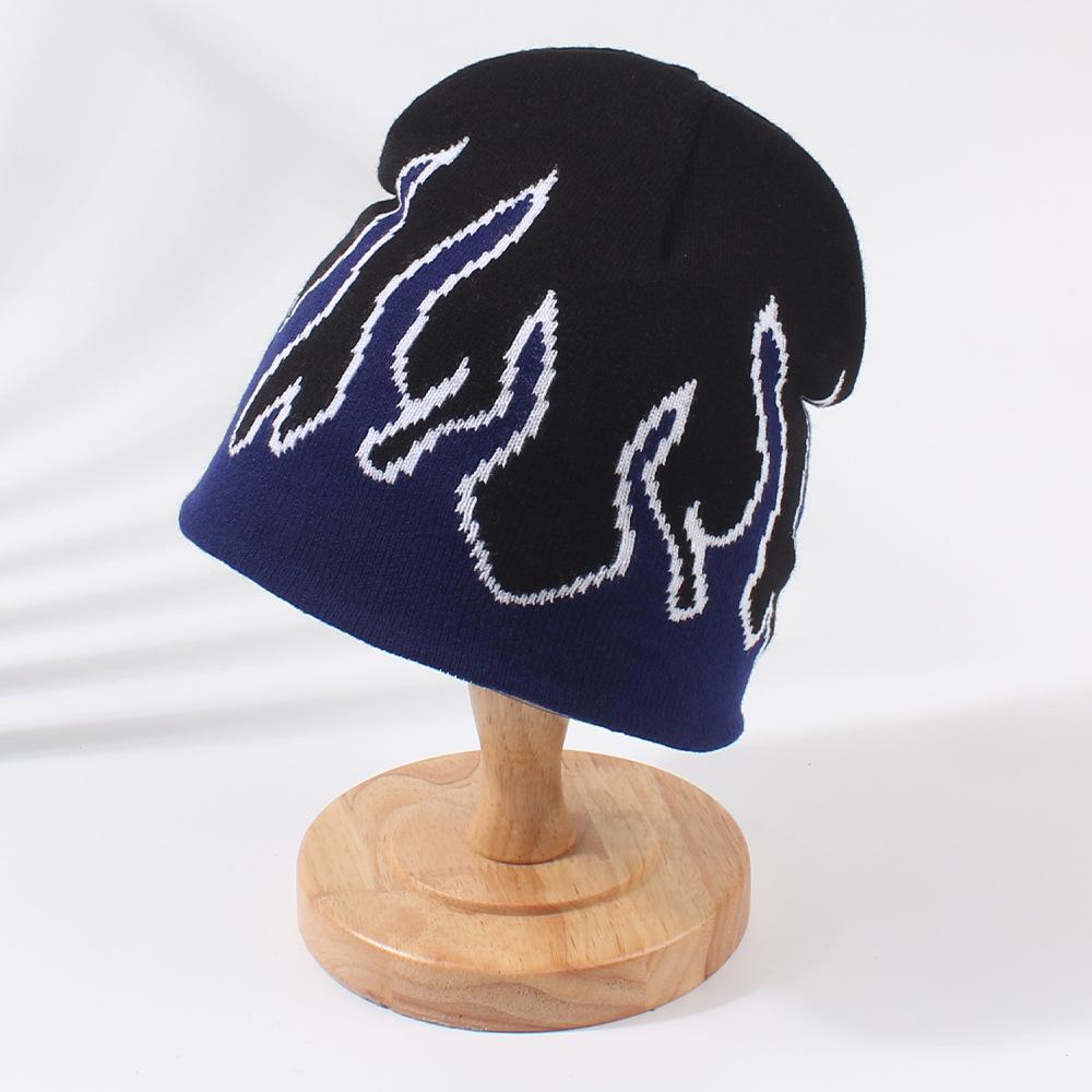 

Exquisite Hat Flame Printing Mens And Womens Warm Knitted Hatsbeanies NavyBlue