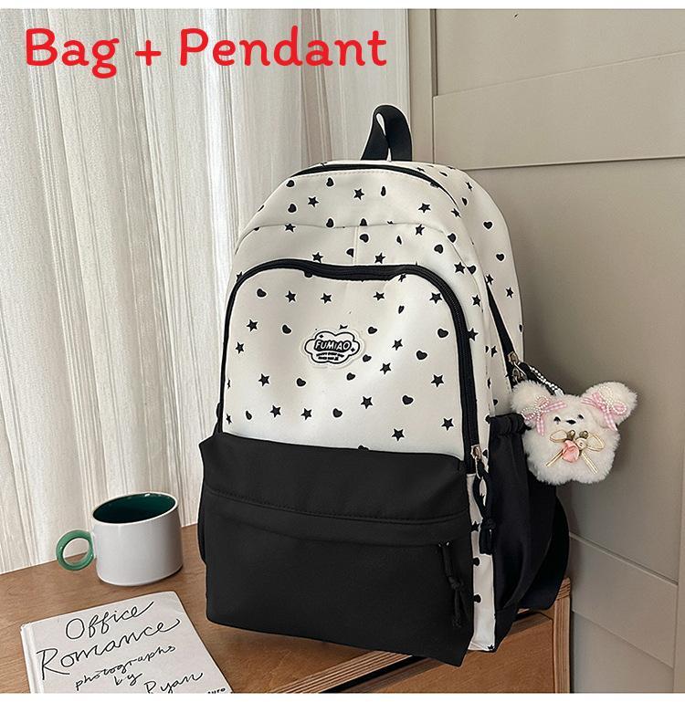 Girls Lightweight Nylon Backpack With Features And Star Print чёрный