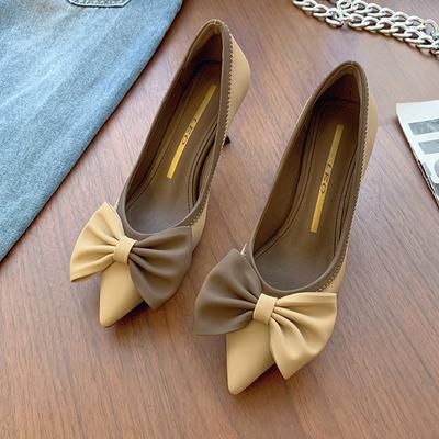 Women Pumps Designer Bow Sexy Mid Heels Sandals Stilettos Pointed Toe Shoes Spring Summer New Fashion Shallow Women Shoes