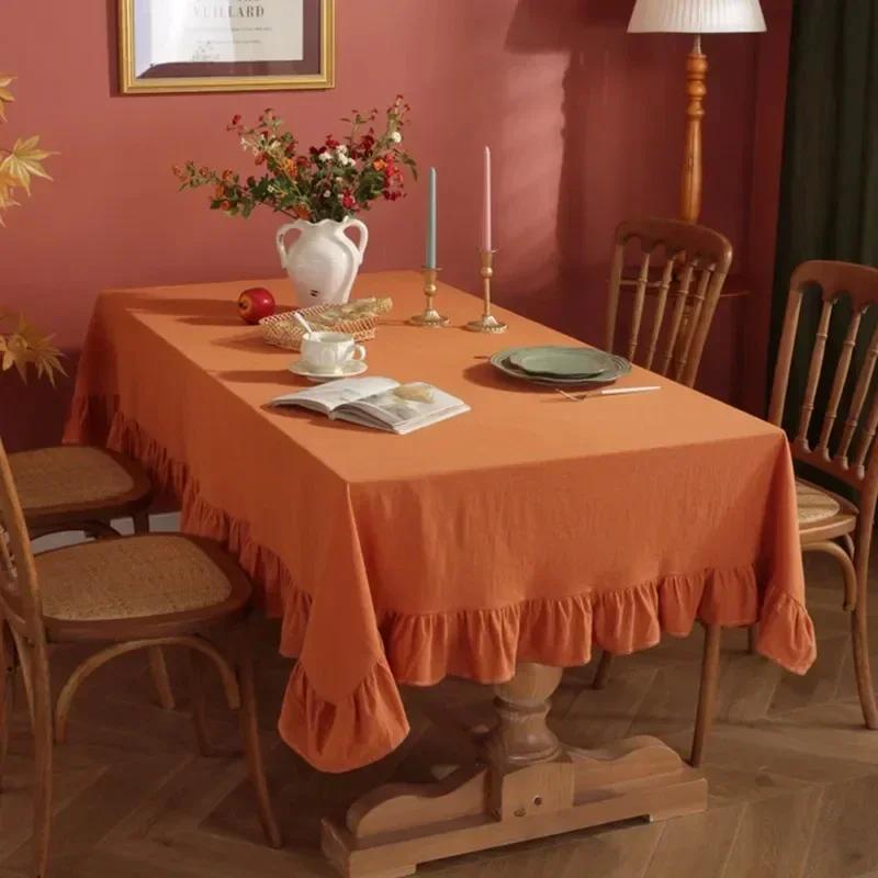 

Flounce Stitching Cotton Fabric Table Cloth Washable Tablecloth for Wedding Party Dining Banquet Decoration Luxuriou Table Cover (Orange,60x60cm) помаранчевий