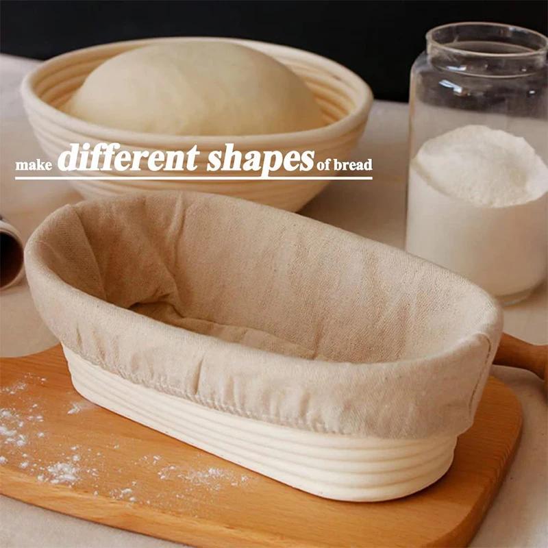Bread Proofing Basket Round Oval Long Banneton Rattan Bread Dough Proofing Proving Rattan Basket with Linen Liner Cloth