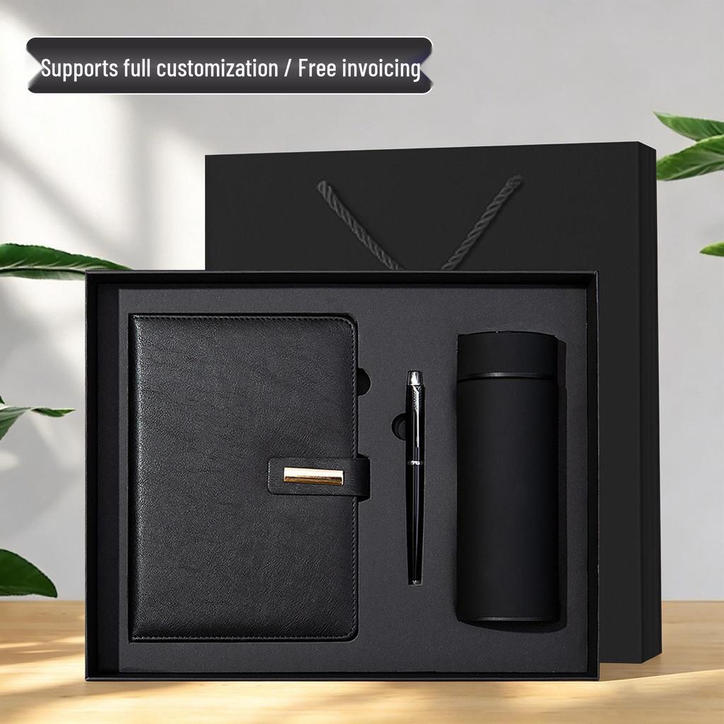 Luxury Business Notebook & Thermos Cup Set - Customizable Logo for Office Souvenirs