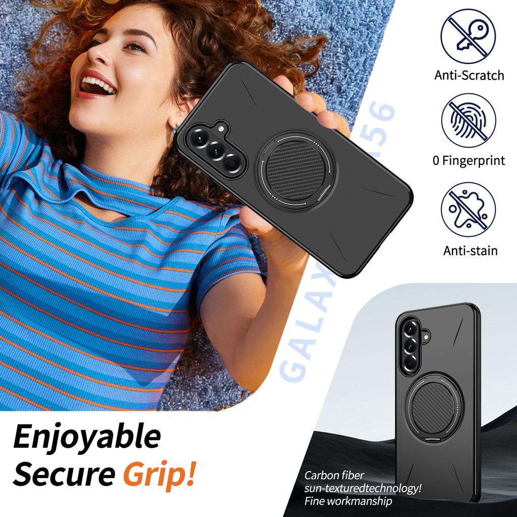 Metal Ring Stand Matte Case for Samsung Galaxy A17 5G A16 A56 A36 A26 A55 A35 A15 A14 S25 FE S24 Ultra S23 Plus Anti-Scratch