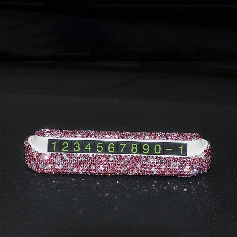 Car Luminous Stealth Lady Cute Diamond-Studded Rhinestone Mobile Car Number Plate Interior Accessories Parking Number Card