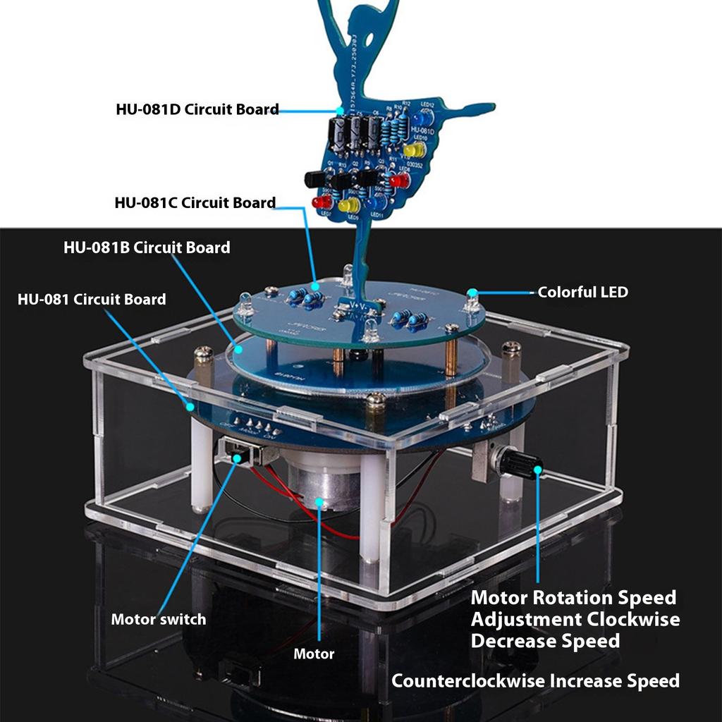 Multilayer PCB Assembly Set Rotating Ballet Music Box 6 Tune Options Adjustable Speed Sparkling Light Effects