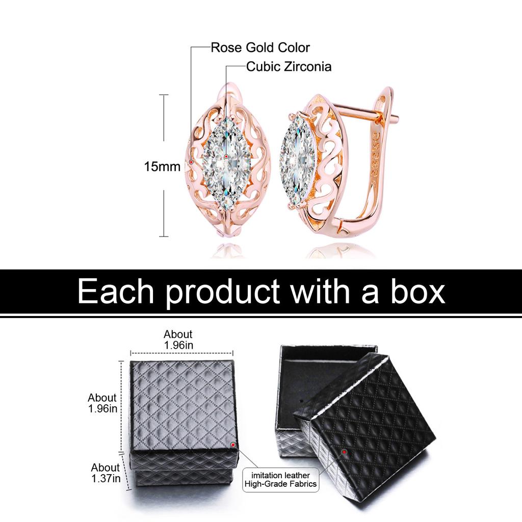 LSOOYH boucles d'oreilles à Clip couleur or Rose boucle d'oreille de mode pour les femmes creux cubique zircone boucles d'oreilles bijoux