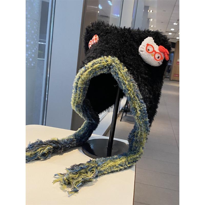 

Сладкая и милая шерстяная шапка с медвежьими ушками для женщин на осень и зиму, утолщенная теплая вязаная шапка с защитой ушей, подчеркивающая лицо, маленькая шапка-пуловер M（56-58cm）