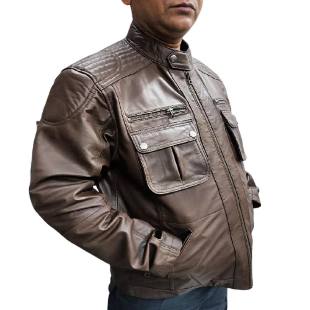 Noora Men's Brown Leather Biker Jacket Designer Handmade Jacket With Zipper