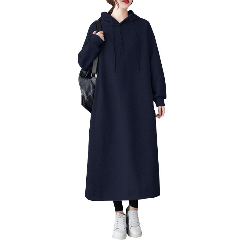 

ZANZEA Жіноча осінь-зима повсякденна толстовка з довгим рукавом і світшот 3XL темно-синього кольору