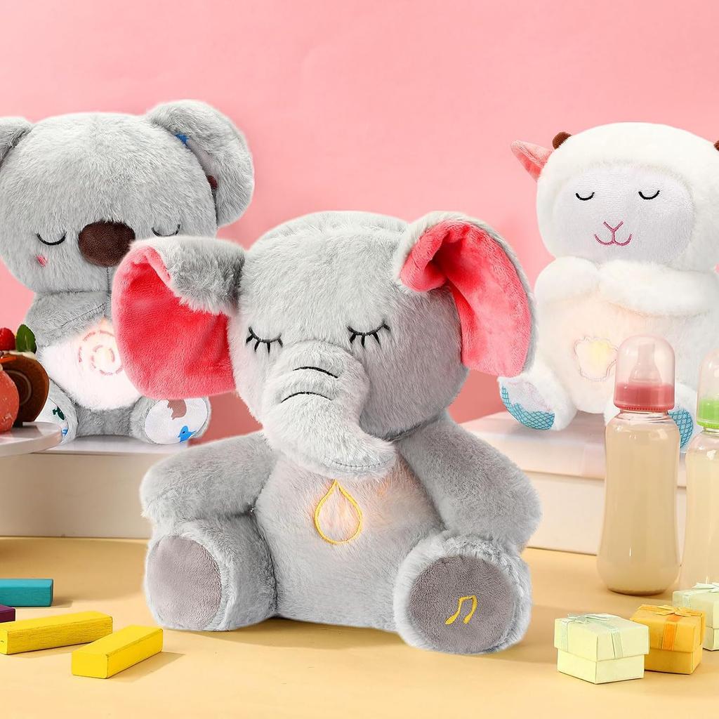 Baby Toy Breathing Soothing Koala Rabbit Doll Sleeping Companion Music And Light Toy Elephant Capybara Plush Doll Kids Gift
