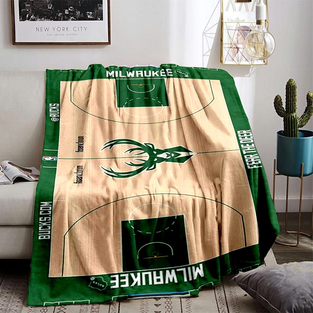 Milwaukee Bucks Basketball Court Style blanket, Green and Beige Design blanket, suitable for use in the bedroom, living room, on the sofa