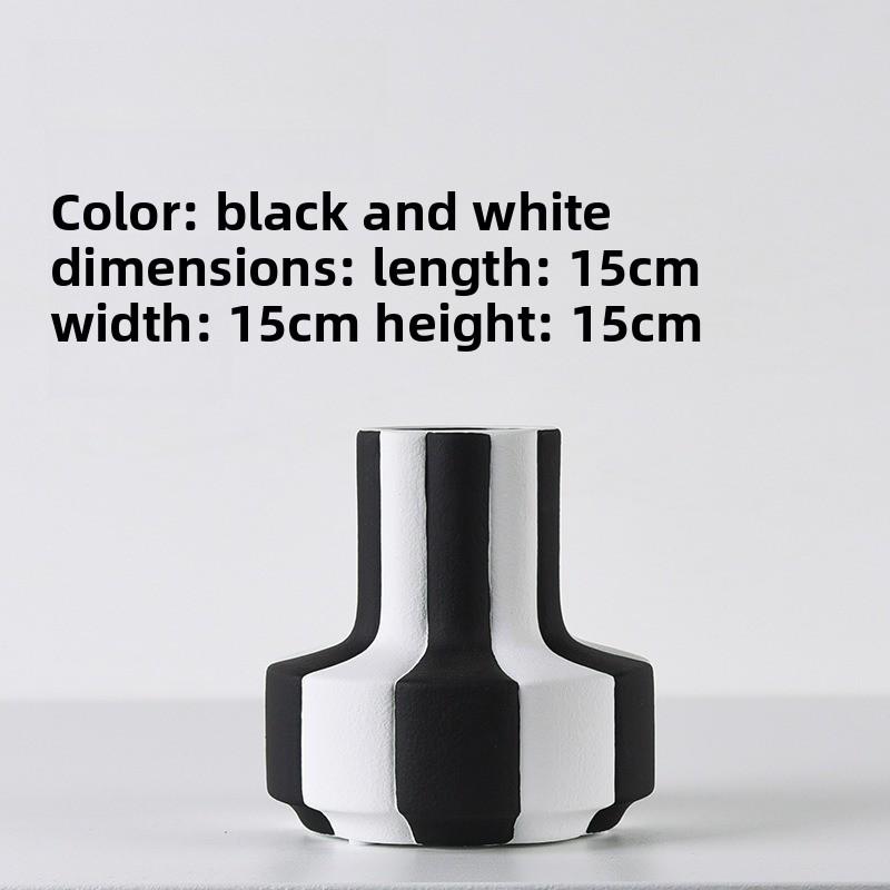 Nordic Black White Striped Ceramic Vase Wide Mouth Home Decor Flower Arrangement