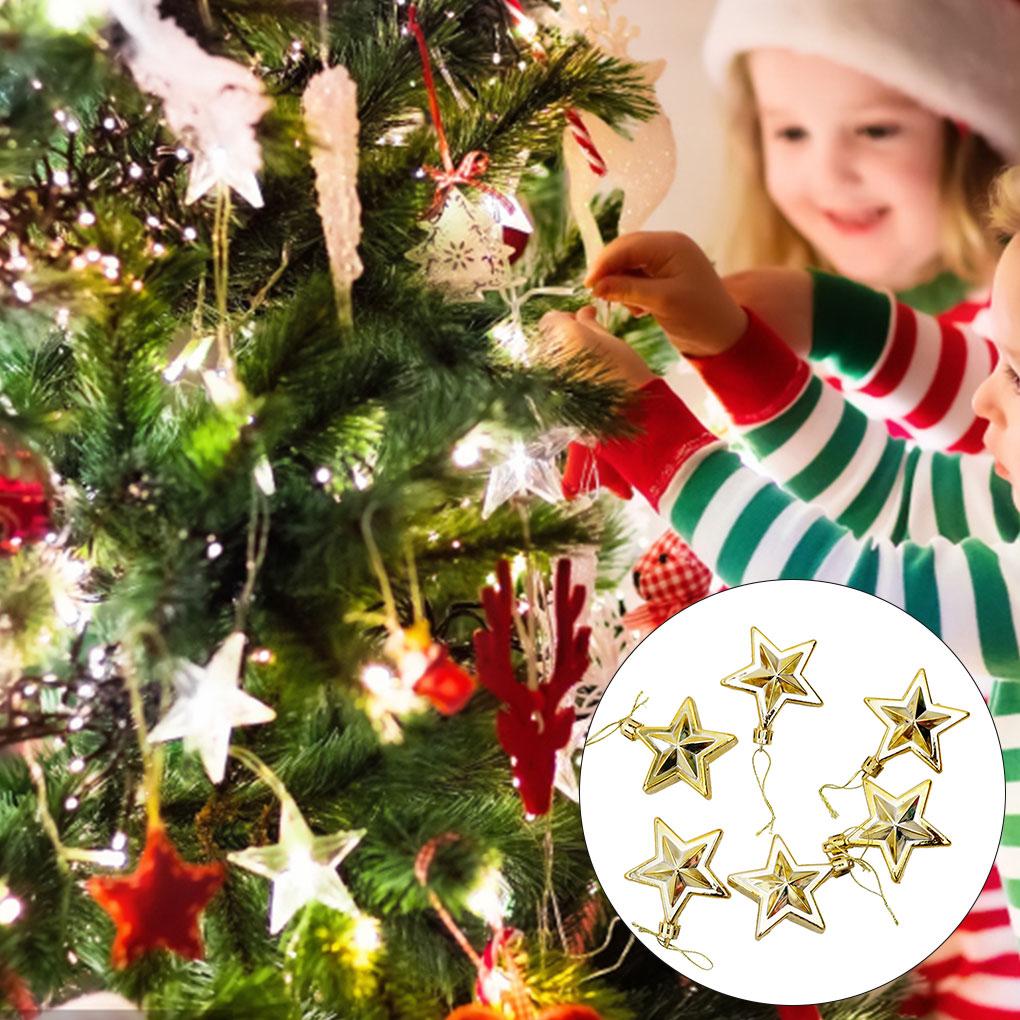 Packung mit 6 Innen- und Außen-Weihnachtsbaum-Kunststoffsternen Schlafzimmer Weihnachtsbankett Hängeornament Büro Festivalzubehör