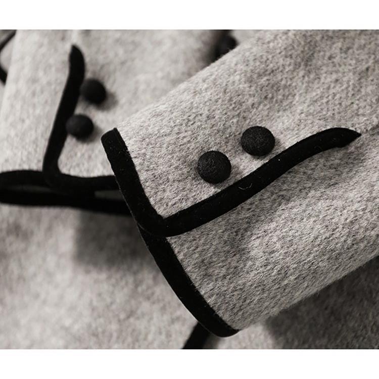 Autumn and Winter Contrasting Lapel Double-breasted Mid-length Woolen Coat for Women