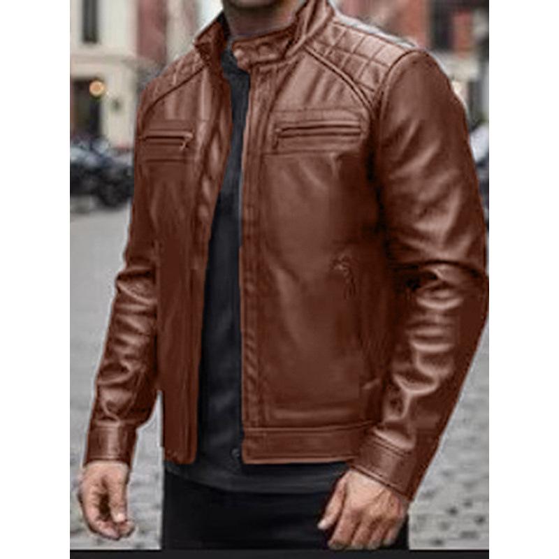 New autumn men's stand-up collar PU leather jacket locomotive jacket slim casual jacket trendy leather jacket