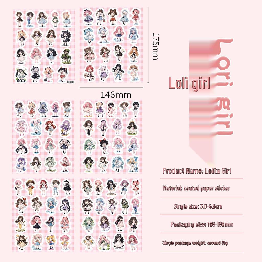 100 Cute Loli Girl Graffiti Stickers for Journals - Waterproof, Decorative, Cartoon-Style Stickers