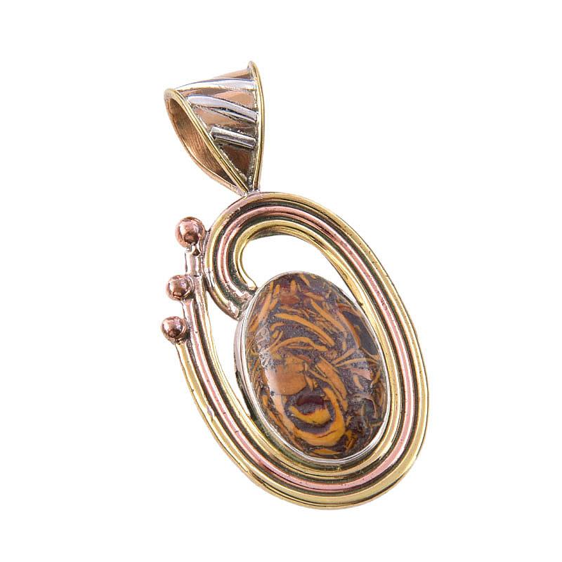 Natural Maryam Jasper 925 Solid Sterling Silver Gift TwoTone Pendant 1.50" n4N55