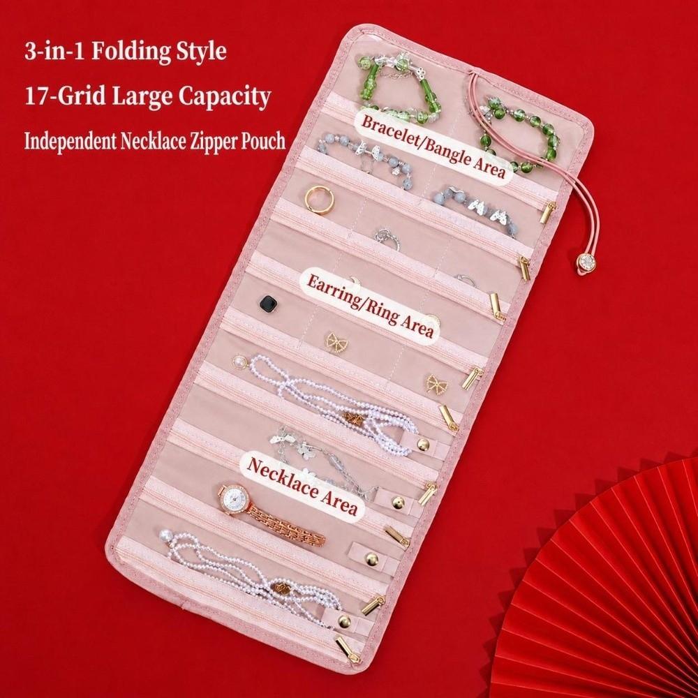 Sac de rangement pliable pour bijoux Pochette rouleau portable pour bijoux Colliers Boucles d'oreilles Bagues Bracelets