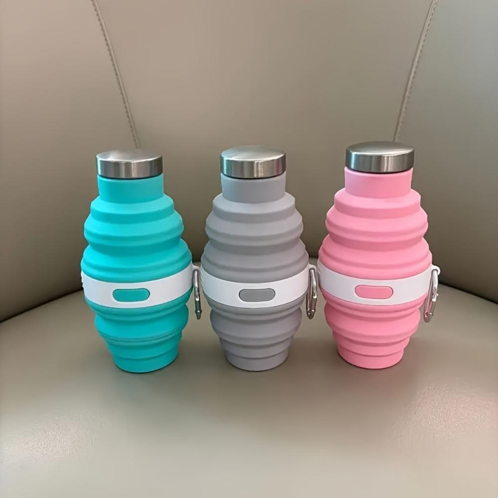 1 st Silikon Vikbar Vattenflaska, Vikbar Bärbar, Dubbelsidig Design, Utrymmesbesparande, med Krok, för Camping & Vandring