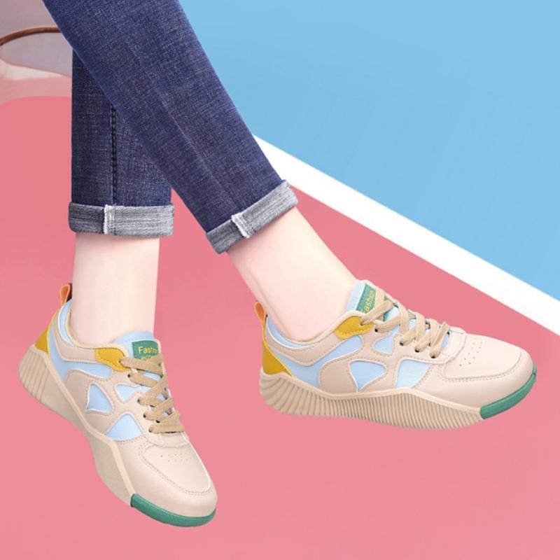 Trendy Retro Dámské Boty s Tlustou Podrážkou 2024 Nové Kožené Svršek Barevně Blokované Denní Neformální Sportovní Dámské Boty Zapatos De Mujer