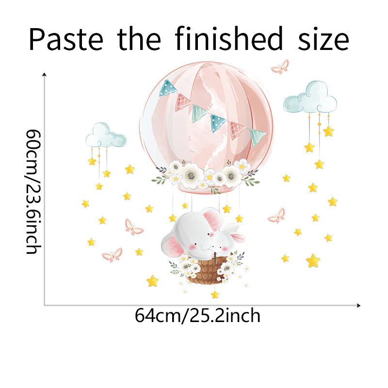 Cartoon Elephant Bunny Hot Air Balloon Wall Stickers, Removable Nursery Kids Room Entrance Wall Decor