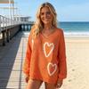 Women Sweater V-Neck Long Sleeve Heart Pattern Knitting Tops Loose Fit Commuting Style Spring Autumn Casual Sweater