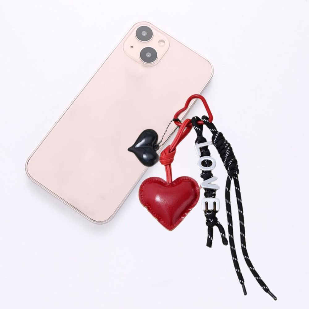 English Letter Heart Leather Rope Keychain Woven Rope Love Rope Bag Charm Birthday Parties