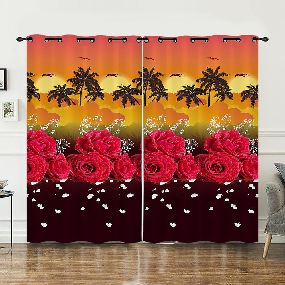 

Curtains Rose Love Valentine Hunliji Curtains Bedroom Living Room Blackout Curtain Perforated 97cm*114cm*2