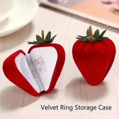1Pcs Ring Storage Case New Strawberry Form Velvet Ring Bags Wedding Jewelry Gift Boxes Protector Flocking Mystery Packaging