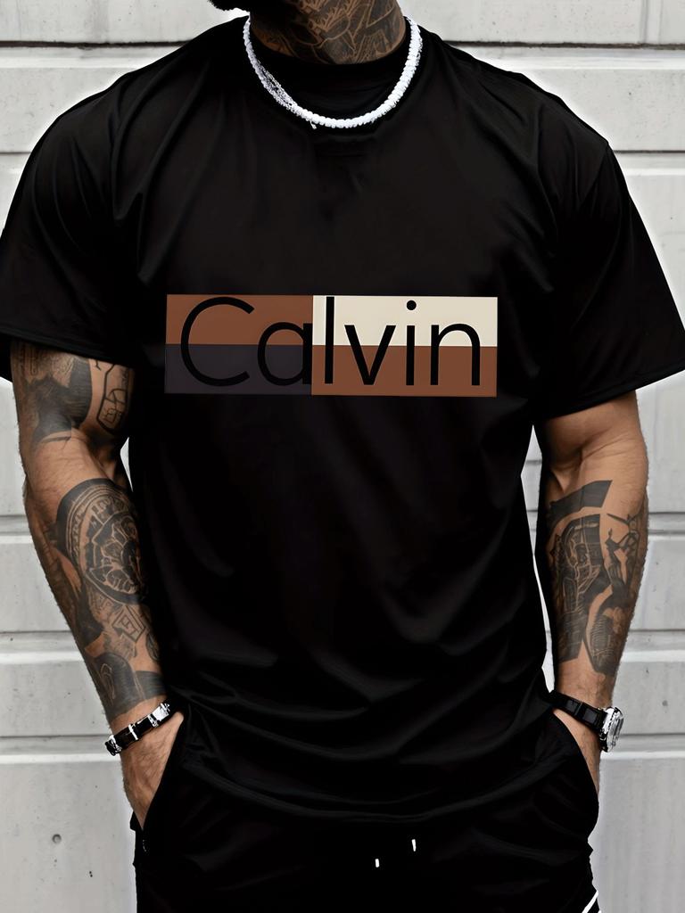 2026 Unisexs Casual Shortsleeved Calvin Letter Colorblock Pattern Tshirt Fashion Street Style Adult Casual Wear Sports Outdoors