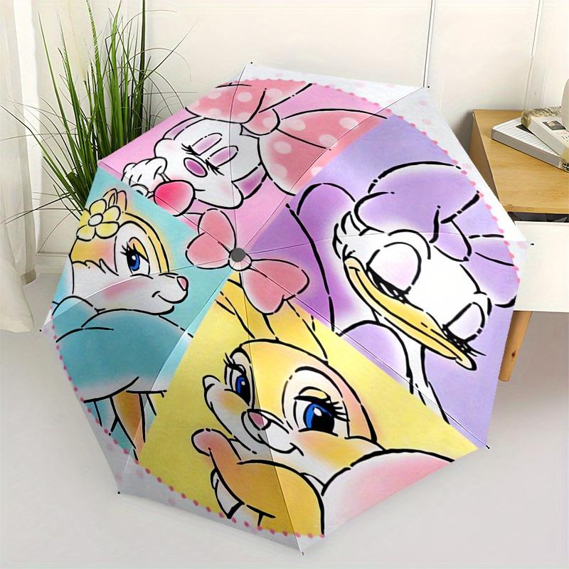 1pc Minnie Mouse,Daisy Duck Automatic Folding Umbrella: Compact 8-Bone Design Cartoon Outdoor Travel Companion, Business Umbrella, Christmas