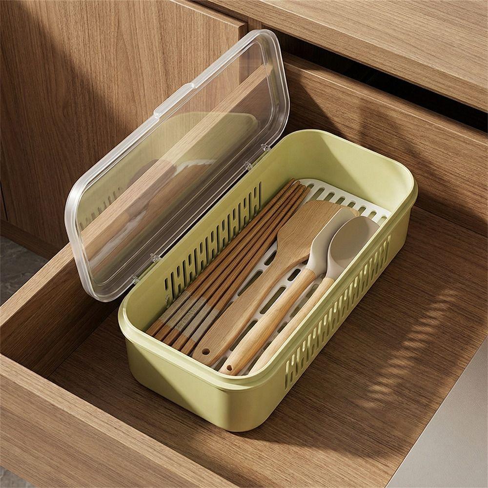 Rectangular Shape Chopstick Draining Cage Dustproof Kitchen Utensil Organizer  Spoon