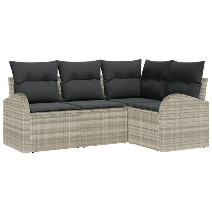 VidaXL 4-Piece Garden Sofa Set with Light Grey Cushions Poly Rattan 3346022