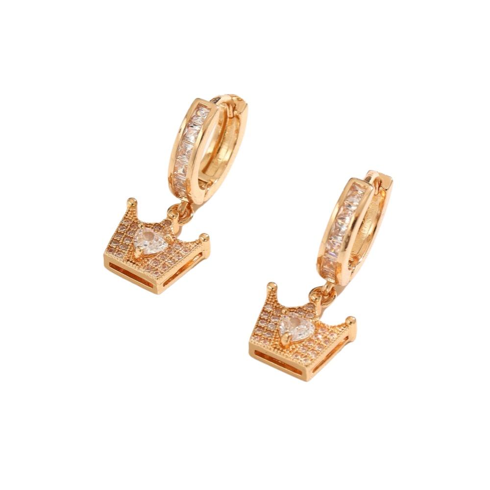 1 Paar Mode Zirkonia Krone Hängeohrringe für Damen Goldene Ohrring-Schmuck Hochzeitsfeier-Accessoires
