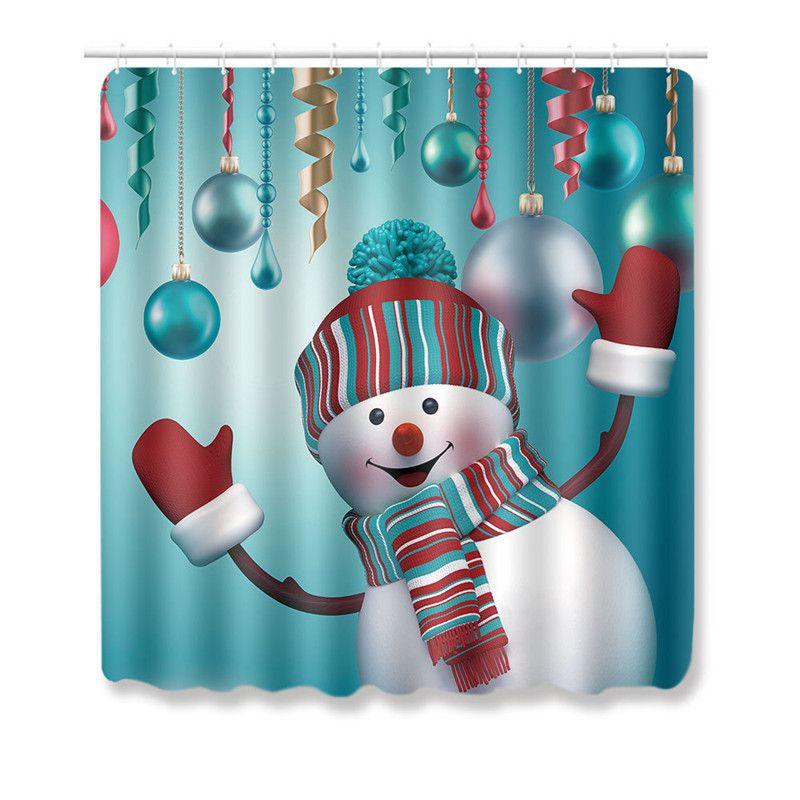 4pcs Shower Christmas Curtain Toilet Cushion Set Cover Mat Pad Rug Xmas Bathroom