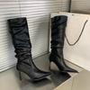Long Boots 2026 Autumn and Winter Pointed Pile Boots Thin Heel Black Long Tube Boots Women's High Tube Boots Knight Boots