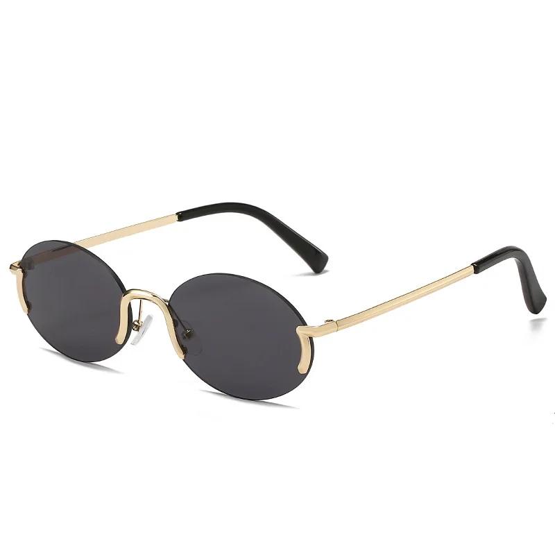 

Sunglasses for Women Rimless Vintage Glasses Golden Frame Oval Fashion Shades Pink Women Eyewear UV400 Lunette Soleil Femme Show as the pictures