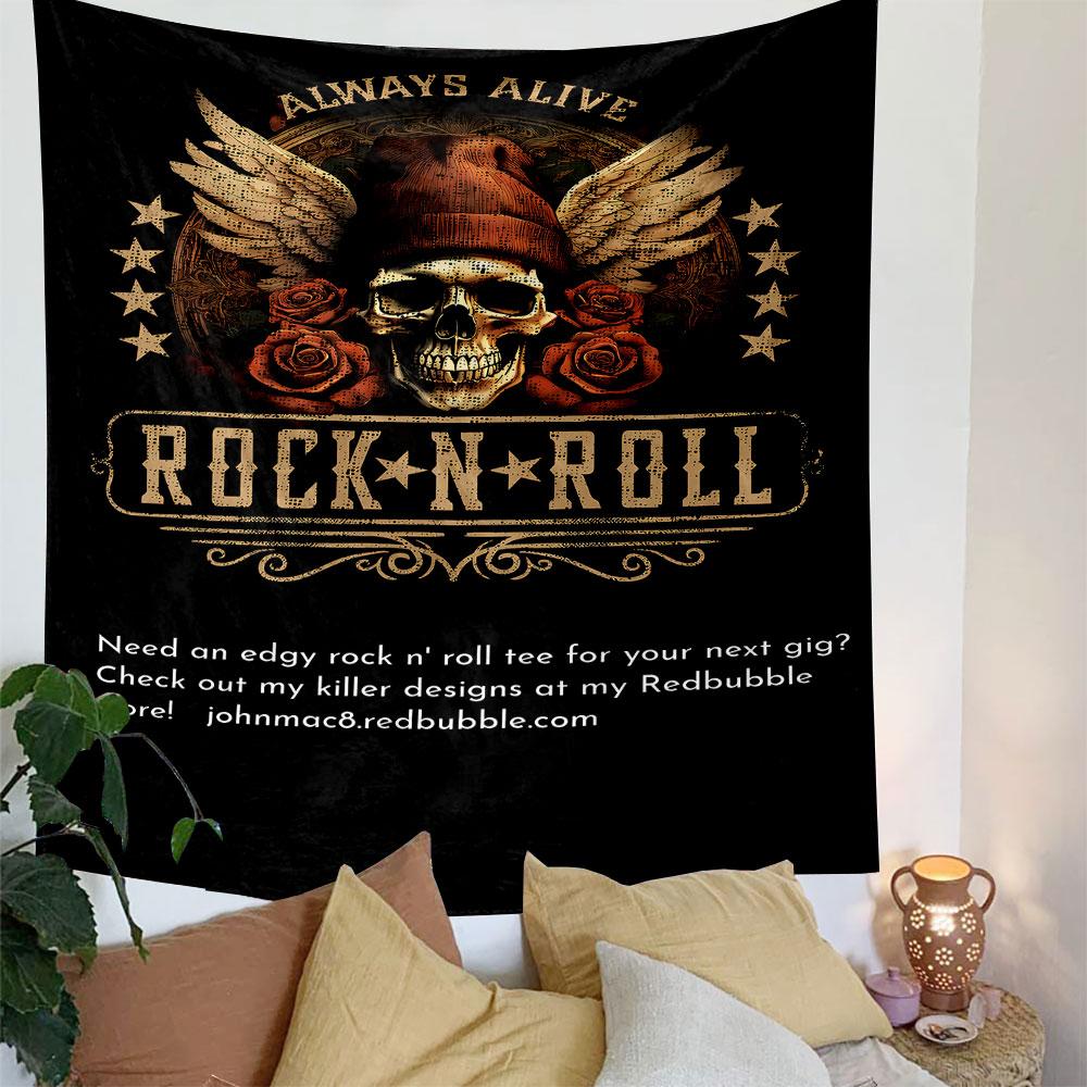 Always Alive Rock N Roll Tapestry Wall Hanging, Edgy Band Tee Design Art, Music Wall Decor for Bedroom Man Cave