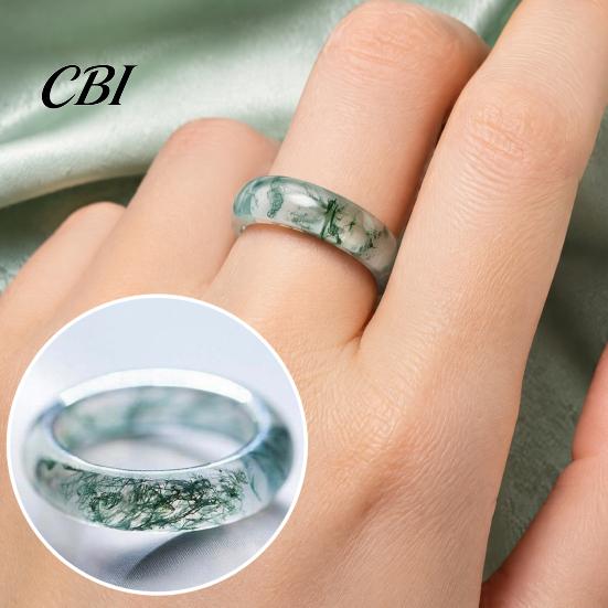 Hypoallergener Fingerring Falscher Natürlicher Moosachat Ring, Falscher Edelstein Statement Heilende Naturinspirierte Schmuckstein für Männer Frauen Band