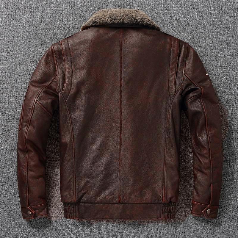 Genuine Leather Jacket Men Brown Vintage Distressed Thickened Warm Large Size Detachable Fur Collar