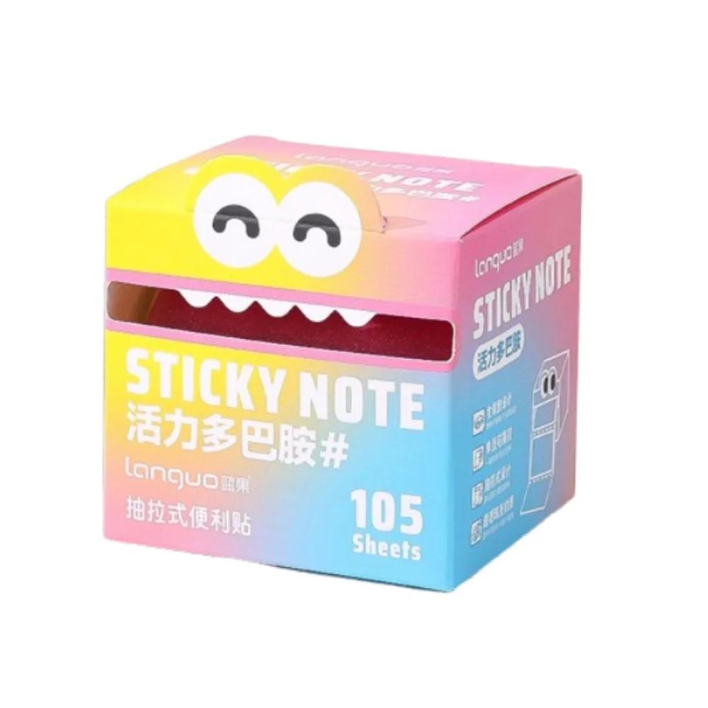 105Sheets Kawaii Pull-out Sticky Notes Creative Translucent Cartoon Notepads Full Adhesive Roll Paper Type Colorful Memo Pad