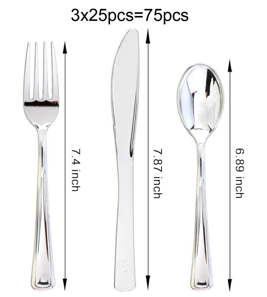 75pcs Gold Plastic Silverware- Disposable Gold Glitter Plastic Cutlery- Plastic Flatware Includes 25 Forks, 25 Spoons, 25 Knives