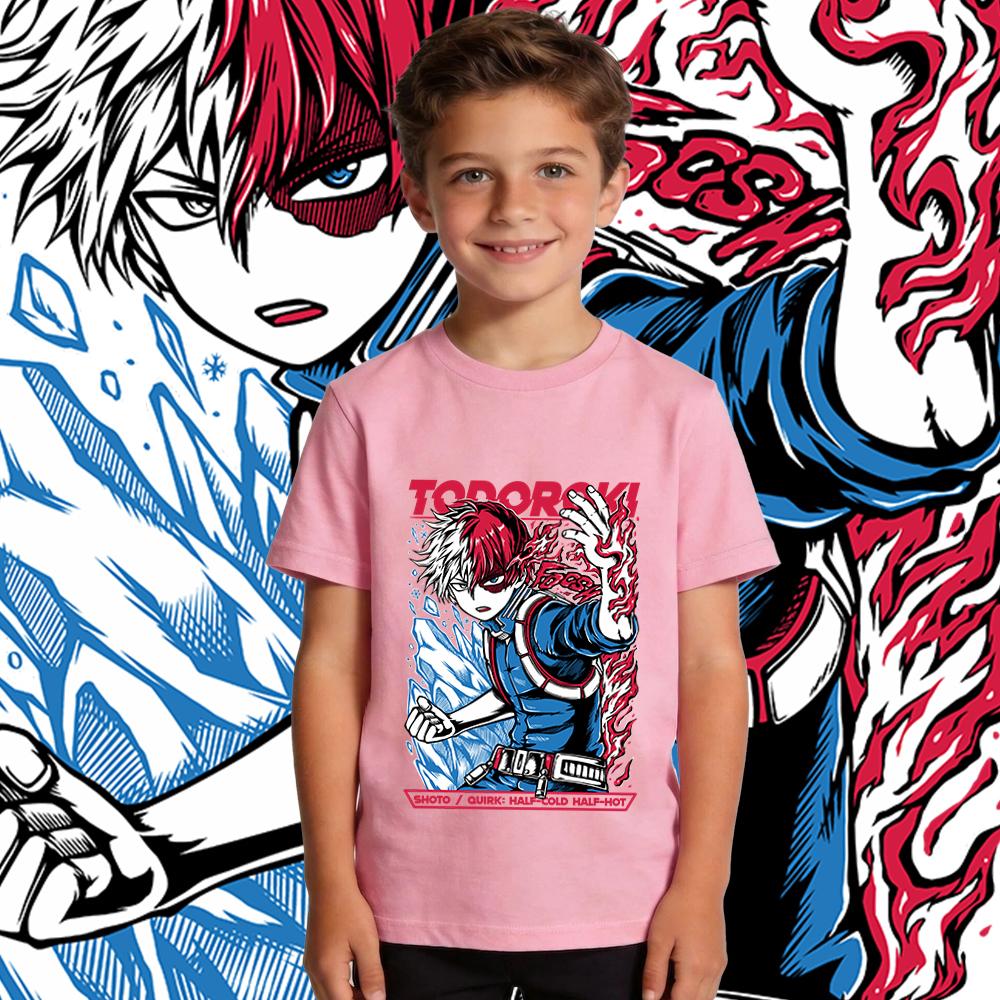 Boys Girls Cotton T Shirt My Hero Academia Shoto Anime Print Kids Casual Short Sleeve Top Soft Breathable Summer Clothing