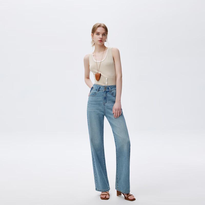 

Fengmao French High-Waist Wide-Leg Straight Jeans 29